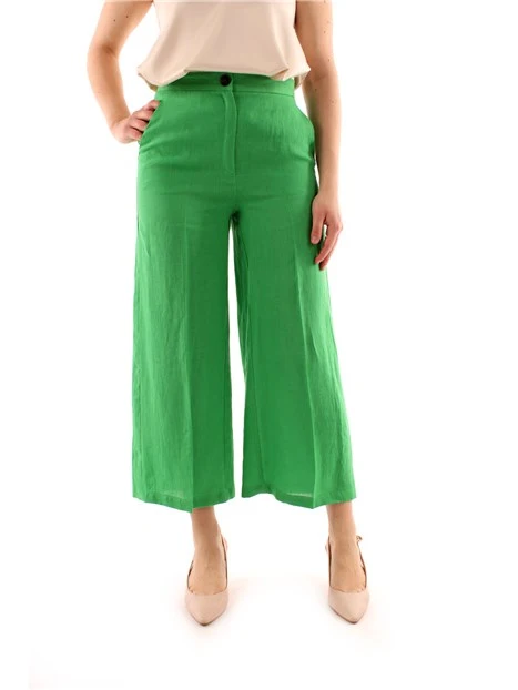 PANTALONI CROPPED IN LINO DONNA VERDE