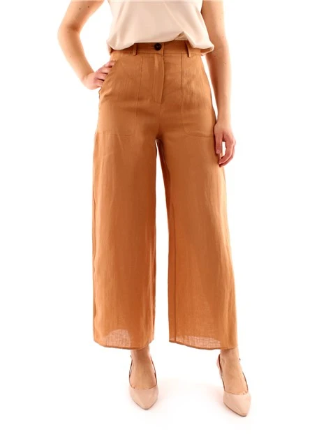 PANTALONI PALAZZO IN LINO DONNA MARRONE