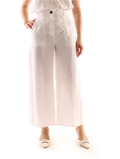 PANTALONI PALAZZO IN PURO LINO DONNA BIANCO