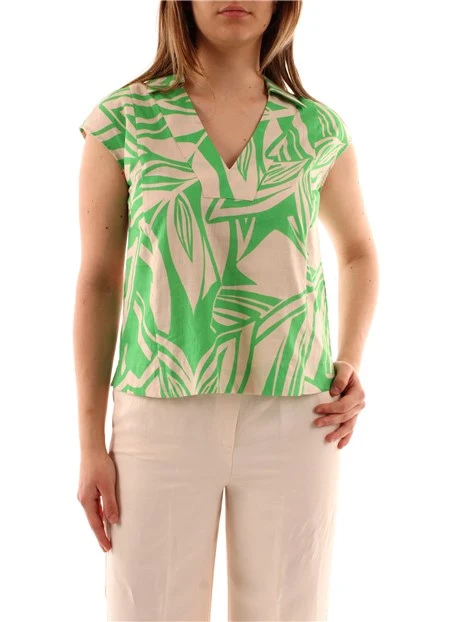 BLUSA IN MISTO LINO A FANTASIA DONNA VERDE