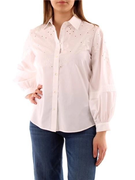 CAMICIA IN POPELINE MISTO COTONE RICAMATO DONNA BIANCO