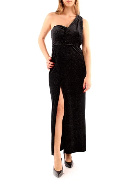 VESTITO LUNGO IN VELLUTO GLITTER DONNA NERO