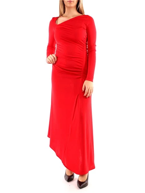 VESTITO LUNGO CON ARRICCIATURE DONNA ROSSO