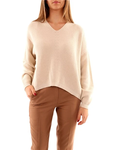 MAGLIA IN MISTO LANA CON SCOLLO A V DONNA ECRU