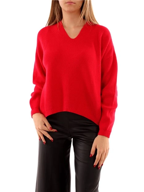 MAGLIA IN MISTO LANA CON SCOLLO A V DONNA ROSSO