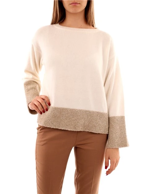 MAGLIA CON SCOLLO A BARCA CON BORDI IN LUREX DONNA ECRU