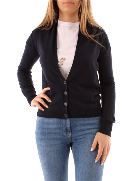 CARDIGAN IN MISTO COTONE CON SCOLLO A V DONNA BLU