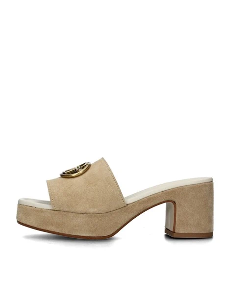 CIABATTE CINZIA SCAMOSCIATE CON TACCO E PLATEAU DONNA BEIGE