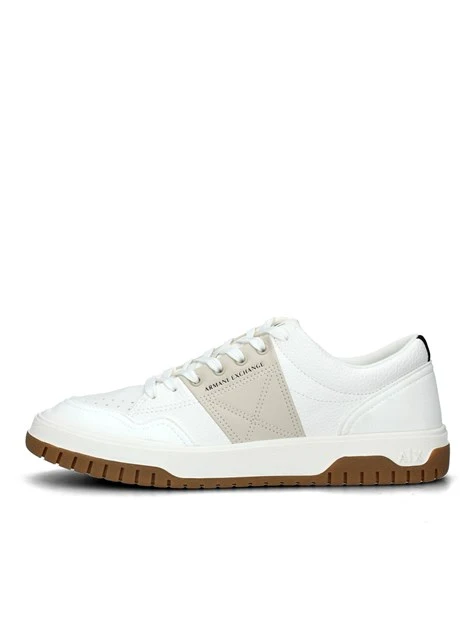 SNEAKERS BASSE BICOLORE CON IMPUNTURE UOMO BIANCO PANNA BEIGE