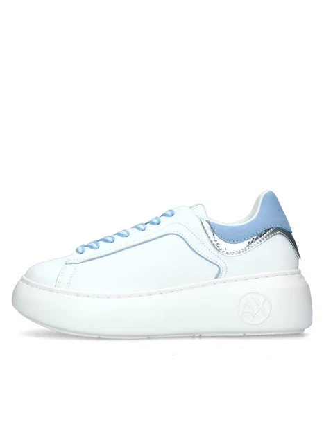 SNEAKERS PLATFORM CON INSERTO ARGENTO EFFETTO PITONE DONNA BIANCO AZZURRO