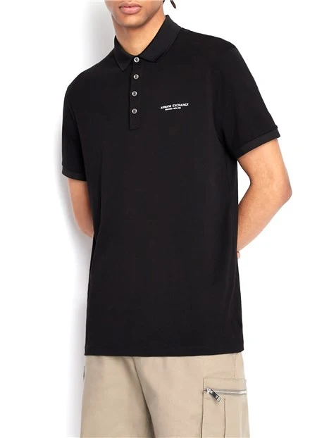 POLO MANICA CORTA IN MAGLIA DI COTONE CON LOGO STAMPATO UOMO NERO