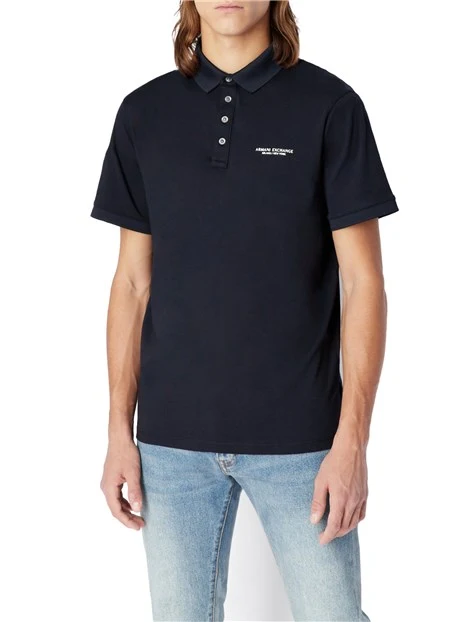POLO MANICA CORTA IN MAGLIA DI COTONE CON LOGO STAMPATO UOMO BLU