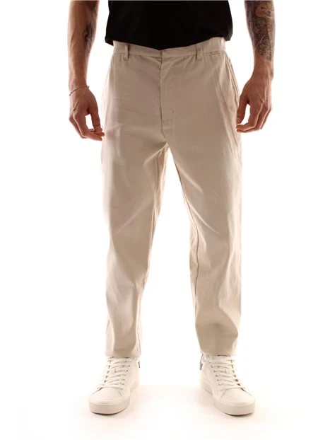 PANTALONI CHINO IN MISTO LINO UOMO BEIGE