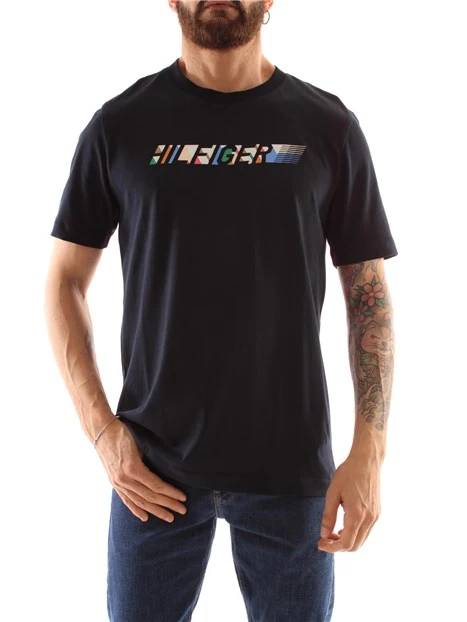 T-SHIRT MANICA CORTA CON LOGO MULTICOLORE UOMO BLU