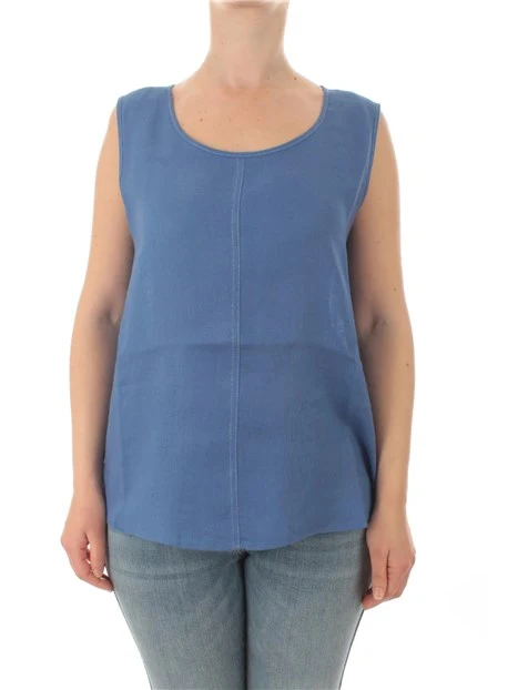 TOP IN PURO LINO DONNA BLU