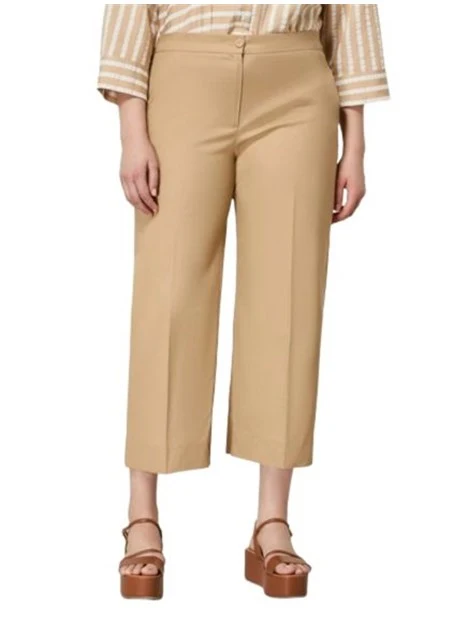 PANTALONI CROPPED IN GABARDINA DI COTONE DONNA BEIGE