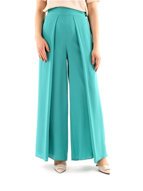 PANTALONI PALAZZO IN MISTO SETA DONNA VERDE SMERALDO