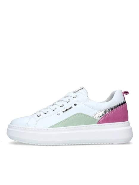 SNEAKERS PLATFORM CON INSERTI MULTICOLORE DONNA BIANCO FUCSIA VERDE