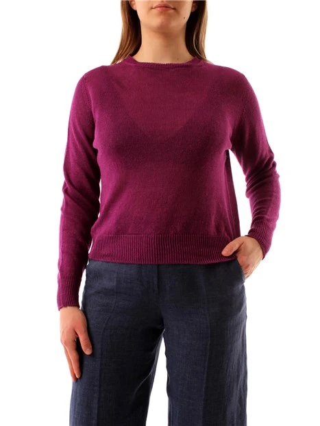 MAGLIA GIROCOLLO IN FILATO DI PURO LINO DONNA VIOLA