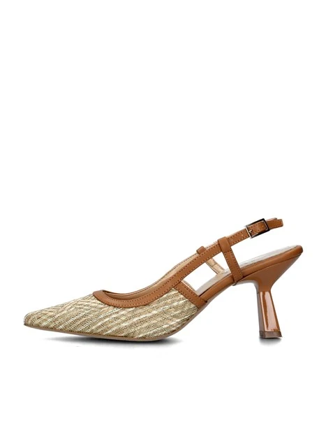 SLINGBACK CON RICAMI ORO E SOLETTA IN PELLE DONNA MARRONE