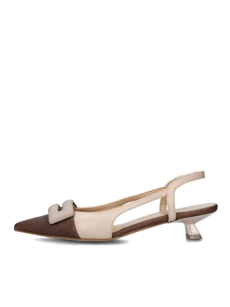 SLINGBACK BICOLORE CON SOLETTA IN PELLE DONNA MARRONE BEIGE