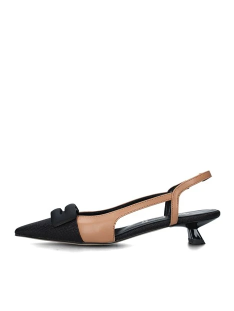 SLINGBACK BICOLORE CON SOLETTA IN PELLE DONNA NERO BEIGE