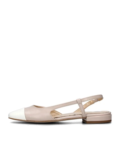 SLINGBACK BASSE CON PUNTA COLORATA E SOLETTA IN PELLE DONNA BEIGE BIANCO