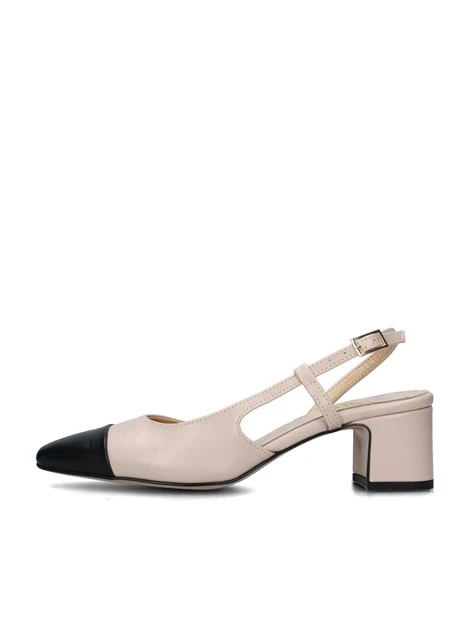 SLINGBACK CON PUNTA COLORATA E SOLETTA IN PELLE DONNA BEIGE NERO