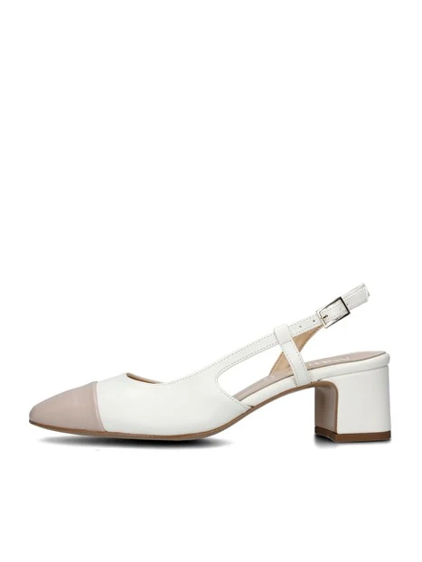 SLINGBACK CON PUNTA COLORATA E SOLETTA IN PELLE DONNA BIANCO BEIGE