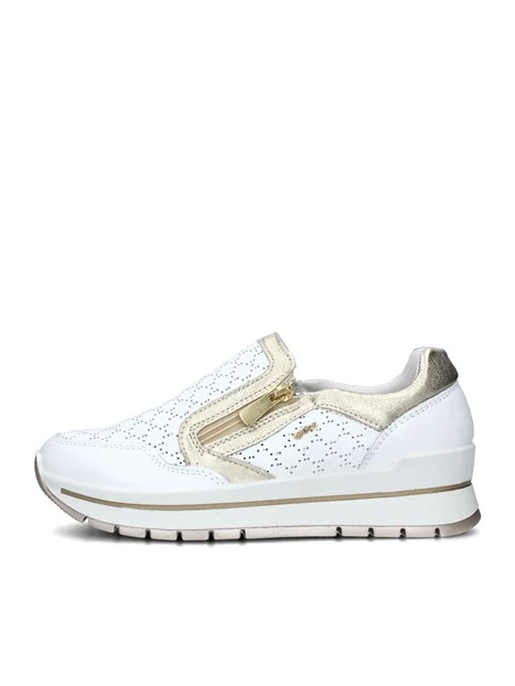 SNEAKERS SLIP ON CON PLATFORM E CERNIERA DONNA BIANCO ORO