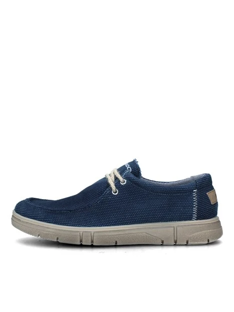 MOCASSINI CON LACCI IN CORDA E SOLETTA IN PELLE UOMO BLU JEANS