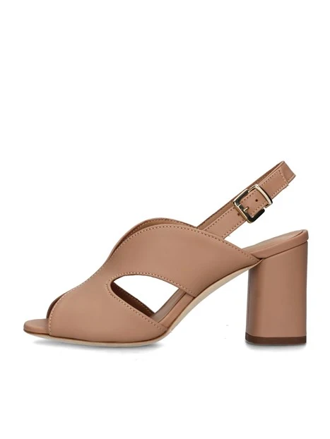 SANDALI TACCO ALTO IN PELLE CON CINTURINO REGOLABILE DONNA BEIGE