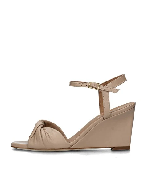 SANDALI CON ZEPPA IN PELLE CON CINTURINO REGOLABILE DONNA BEIGE