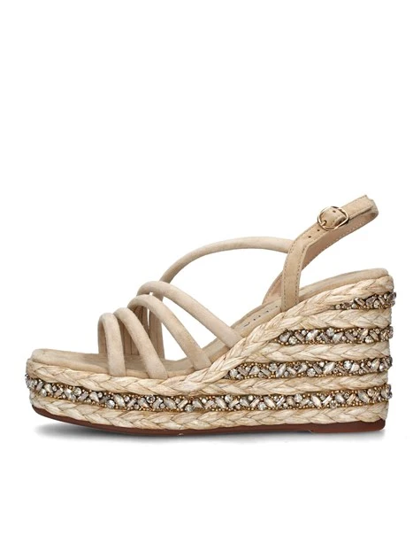 SANDALI CON ZEPPA E STRASS A BANDE DONNA BEIGE