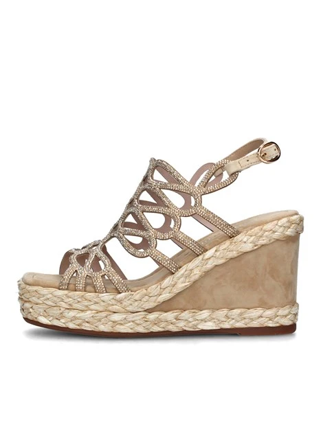 SANDALI CON ZEPPA CON FASCETTE ONDULATE DONNA BEIGE