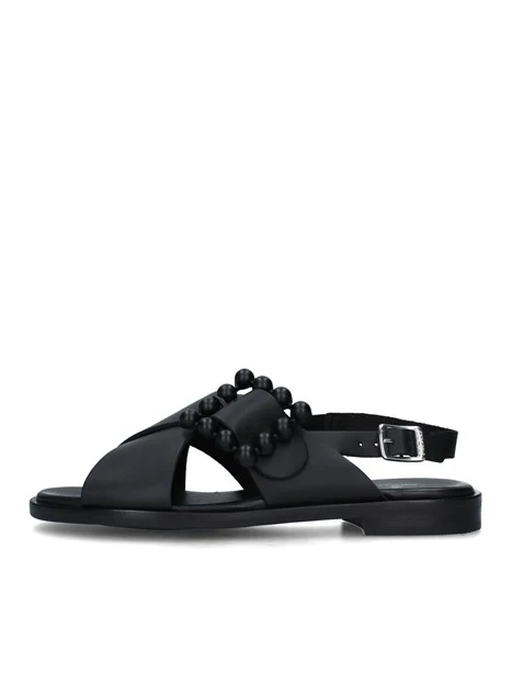 SANDALI TACCO BASSO CON FIBBIA A PALLINE DONNA NERO