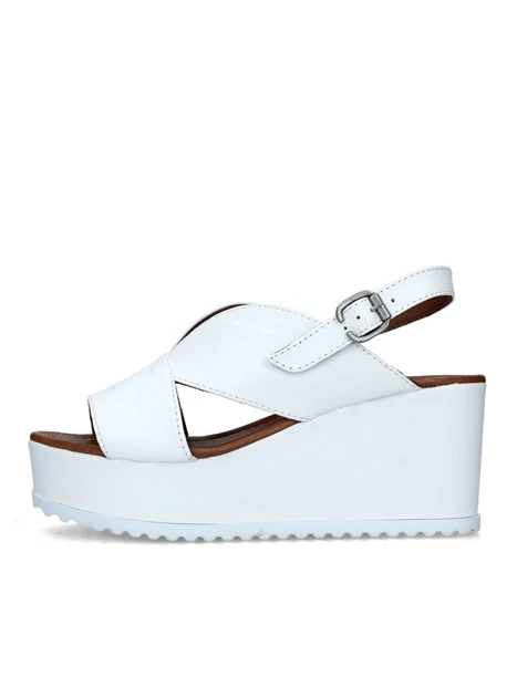 SANDALI CON ZEPPA IN PELLE DONNA BIANCO