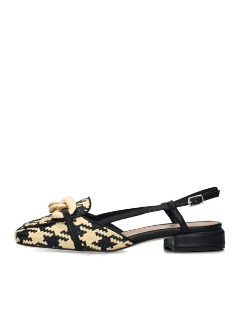 SLINGBACK CON CATENA RIVESTITA IN TESSUTO DONNA NERO ECRU