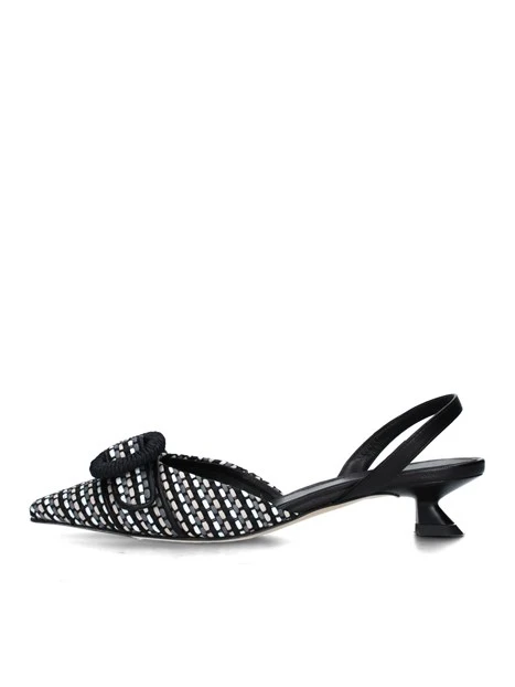 SLINGBACK CON FIBBIA GRANDE IN RAFIA DONNA BIANCO NERO