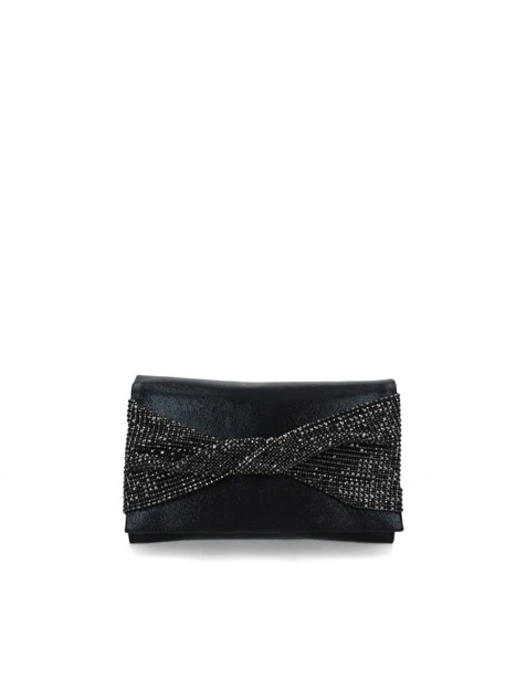 POCHETTE CON FIOCCO A STRASS DONNA NERO