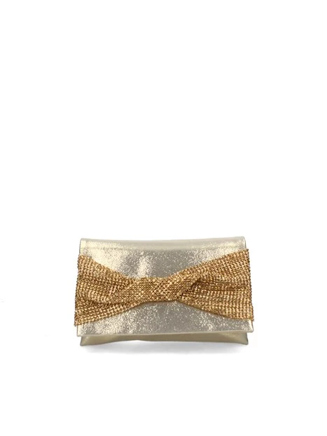 POCHETTE CON FIOCCO A STRASS DONNA ORO