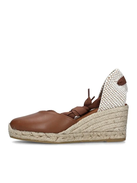 ESPADRILLAS CON ZEPPA E LACCETTO DONNA CUOIO