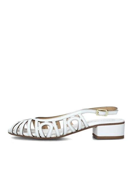 SANDALI TACCO BASSO IN PELLE RAGNETTO DONNA BIANCO