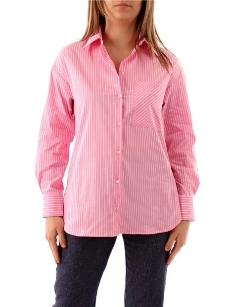 CAMICIA OVERSIZE A RIGHE DONNA ROSA