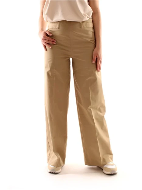 PANTALONI PALAZZO IN GABARDINE DI COTONE DONNA BEIGE