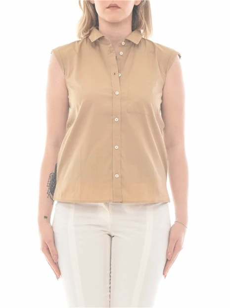 CAMICIA SENZA MANICHE IN POPELINE DI COTONE DONNA BEIGE