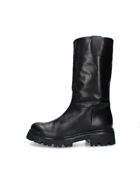 STIVALI TACCO BASSO CON TRAMA LISCIA DONNA NERO