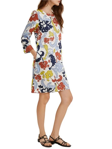 VESTITO CORTO A FANTASIA FLOREALE MULTICOLORE DONNA GIALLO