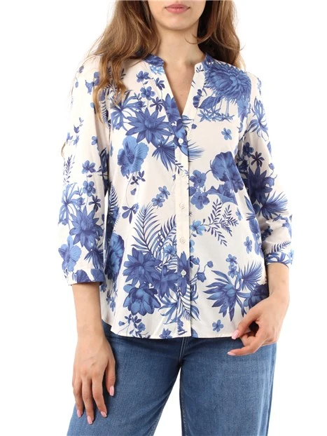 BLUSA FLOREALE IN MUSSOLA DI COTONE DONNA BLU