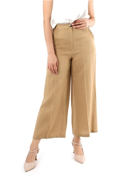 PANTALONI CROPPED DRITTI IN PURO LINO DONNA BEIGE